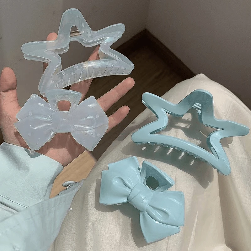 奶油蓝果冻海星发夹蝴蝶结抓夹夏日清新鲨鱼夹发卡ins发饰