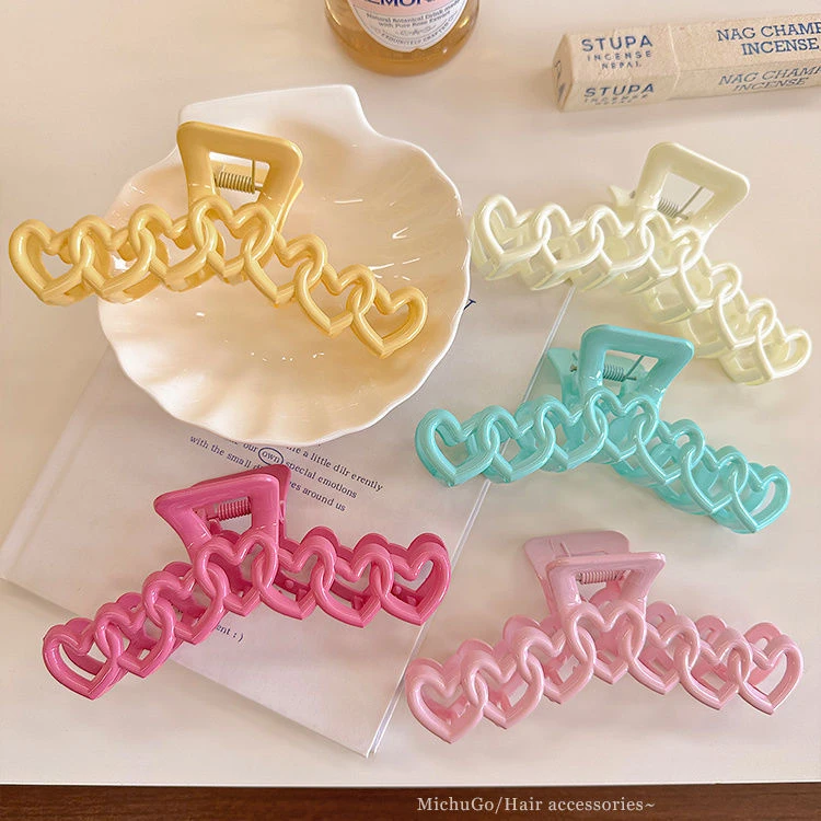 妲茜多巴胺爱心发夹女鲨鱼夹子发卡后脑勺盘发抓夹甜美头饰n