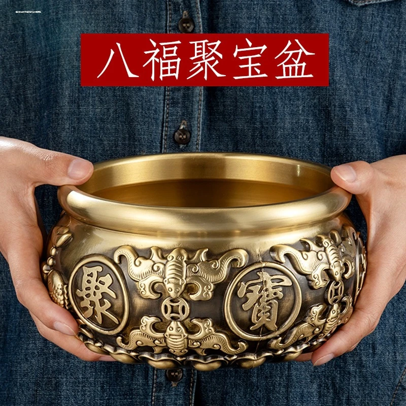 超大纯铜聚宝盆客厅玄关工艺品黄铜米缸聚宝盆铜缸招财摆件