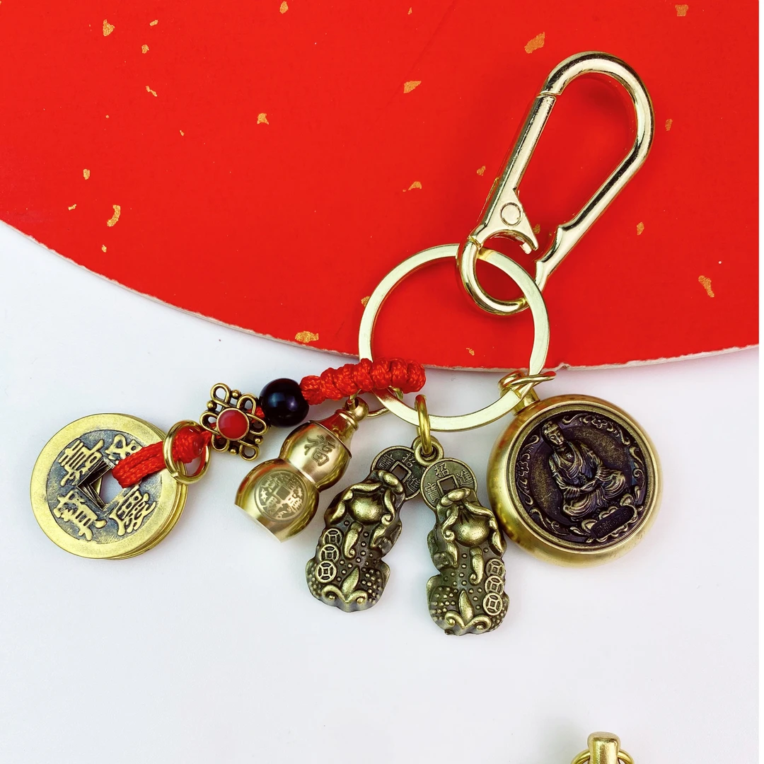 [老师推荐] 十二生肖黄铜公母貔貅铜葫芦五帝红绳钥匙挂件车挂