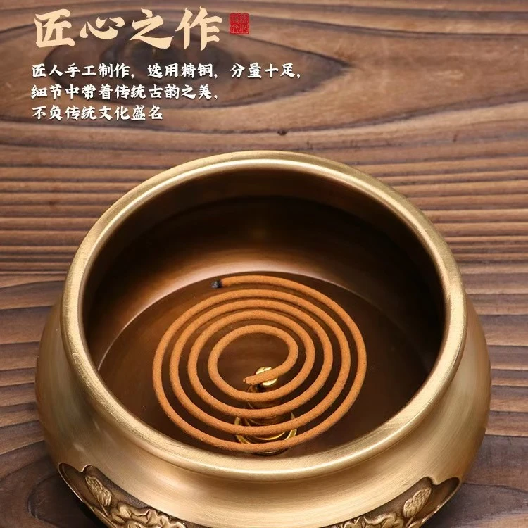 黄铜加厚莲花，招米平底香炉家居装饰家庭香炉摆件