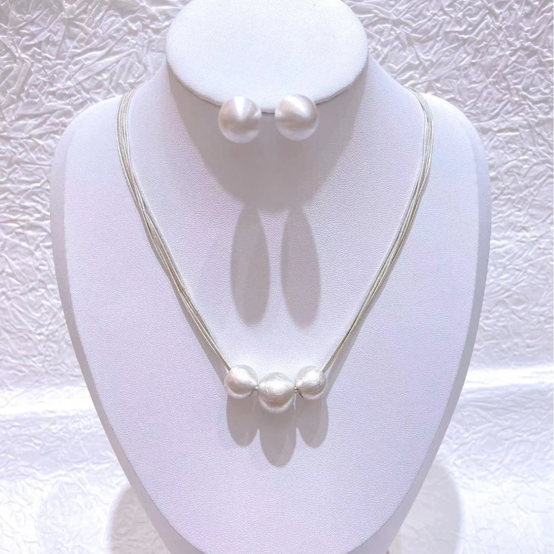 铜项链 品质款-小众设计拉丝珠珠项链耳环套装时尚个性简约百搭女