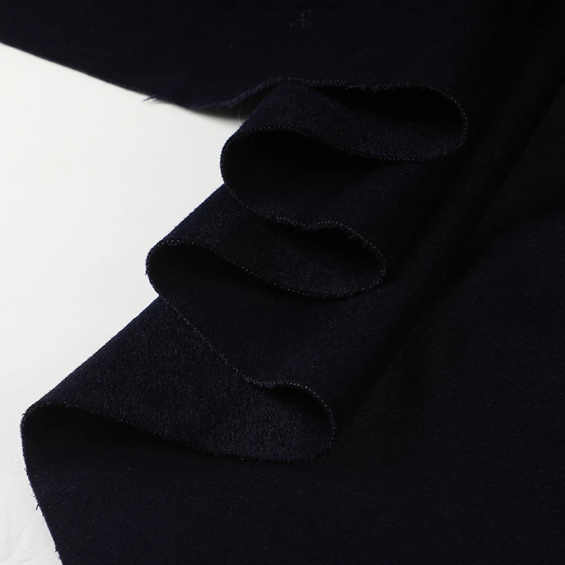 藏蓝色高档时尚纯色印染100全毛柔软双面羊绒面料布料私人定制DIY
