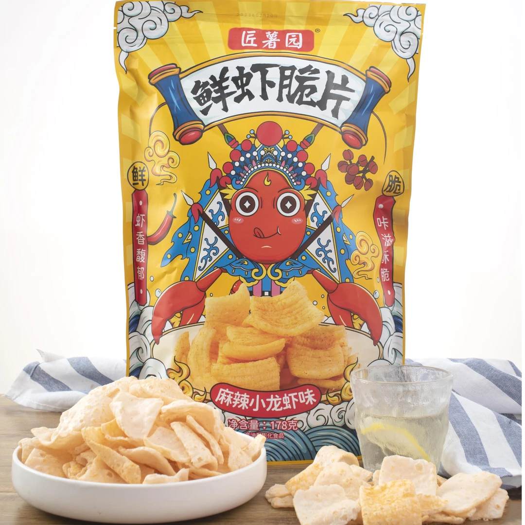 麻辣小龙虾味大包装匠薯园鲜虾脆片178g/包追剧零食