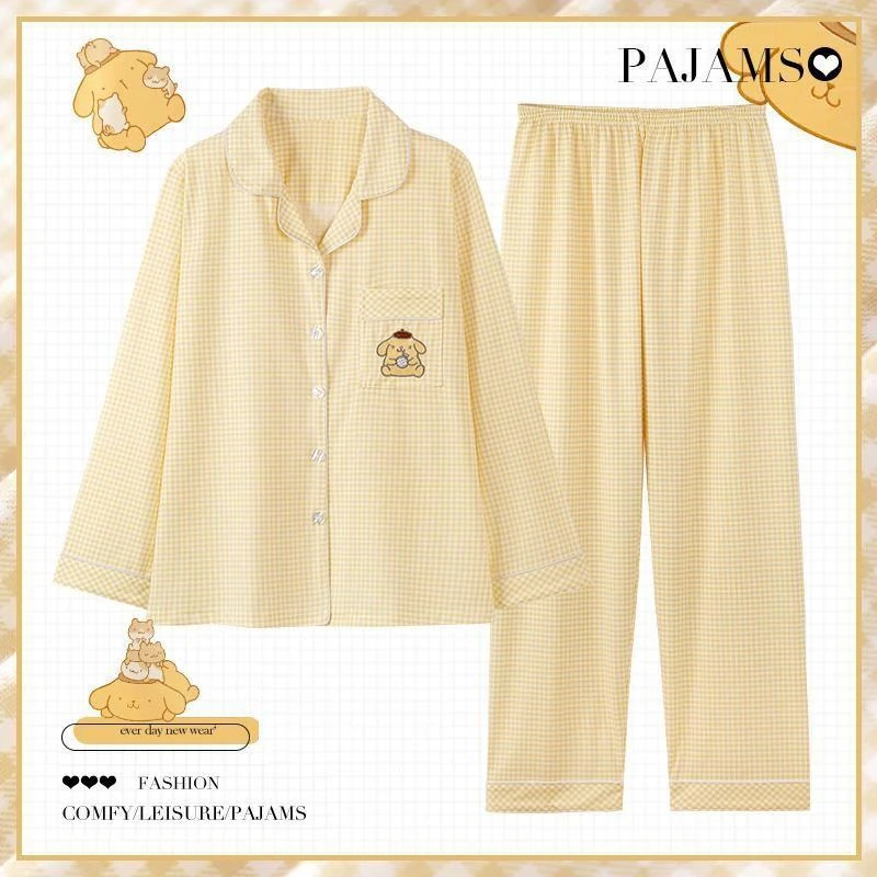 睡衣女春秋季长袖长裤两件套装2024年新款卡通甜美可爱开衫家居服
