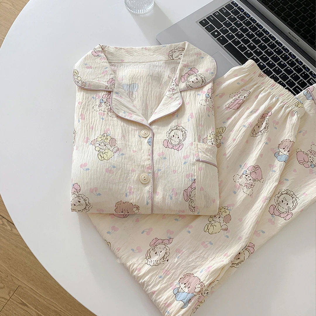 春秋季新款卡通Mikko长袖长裤睡衣女春秋款舒适可外穿家居服套装