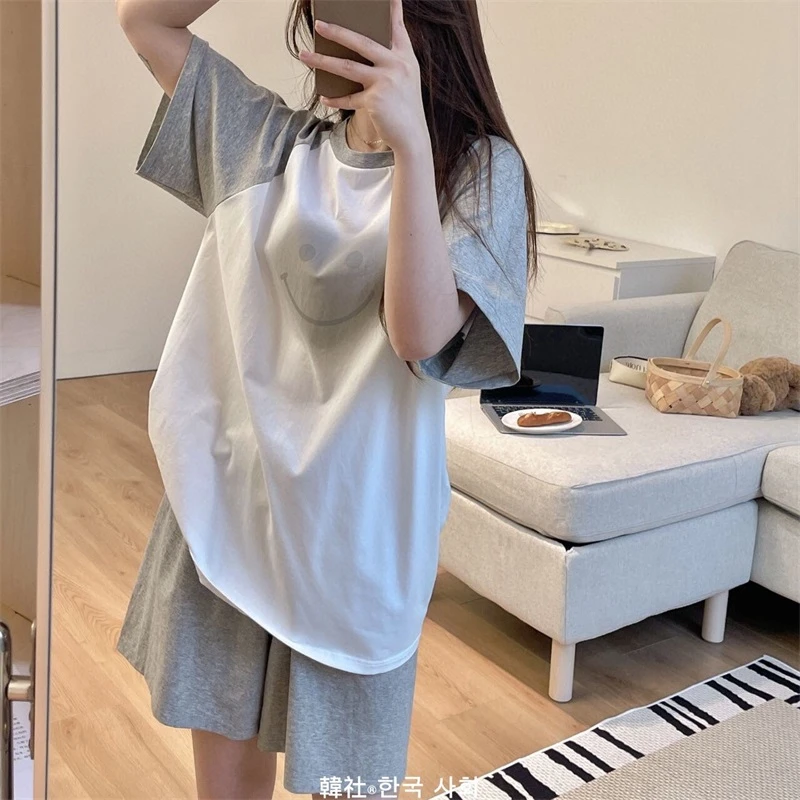 夏季女士睡衣短袖短裤卡通可爱加大码夏天薄款少女家居服两件套装