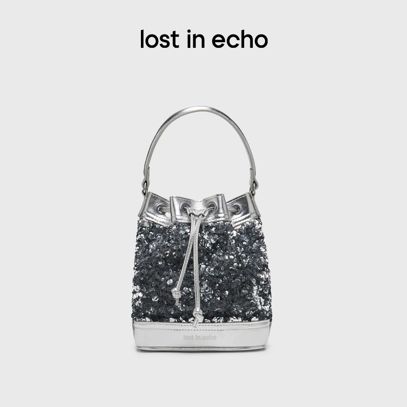 lostinecho【达人专属】春夏新款通勤高级丝绒亮片手提斜挎水桶包女
