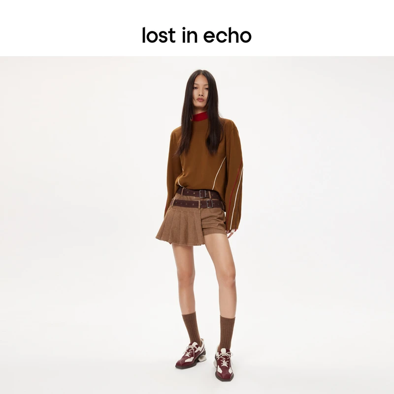 【lost in echo】23新款撞色线条直筒宽松长袖T恤宽松百搭上衣秋季