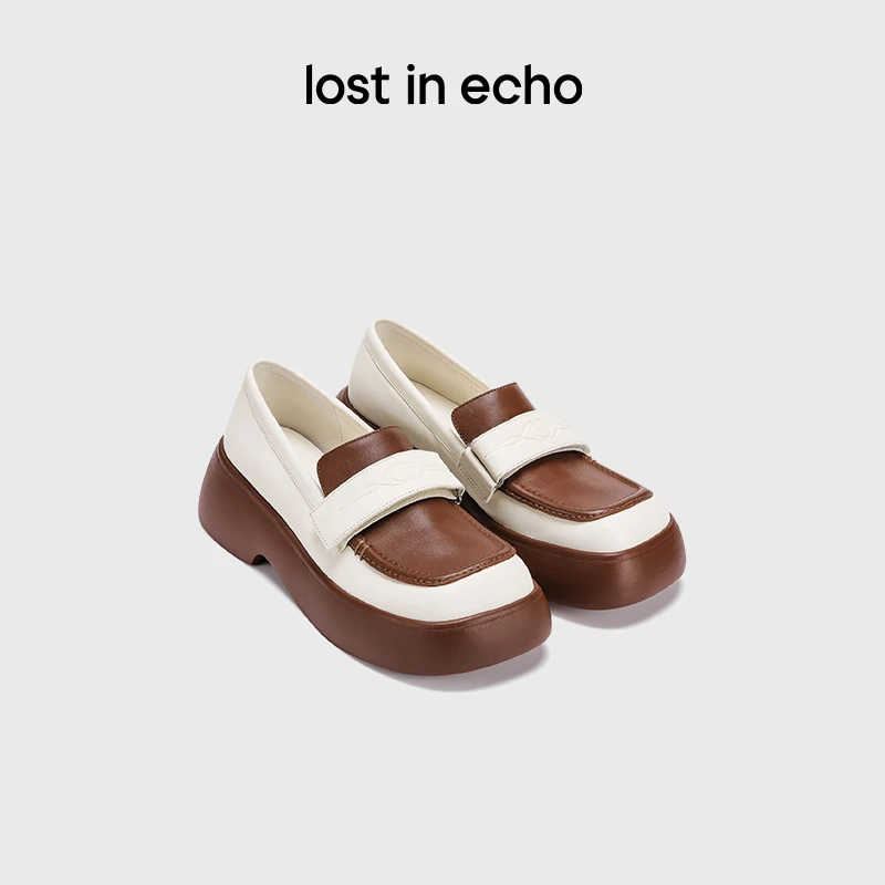【lost in echo】新款魔术贴圆头厚底增高乐福鞋女款单鞋休闲鞋