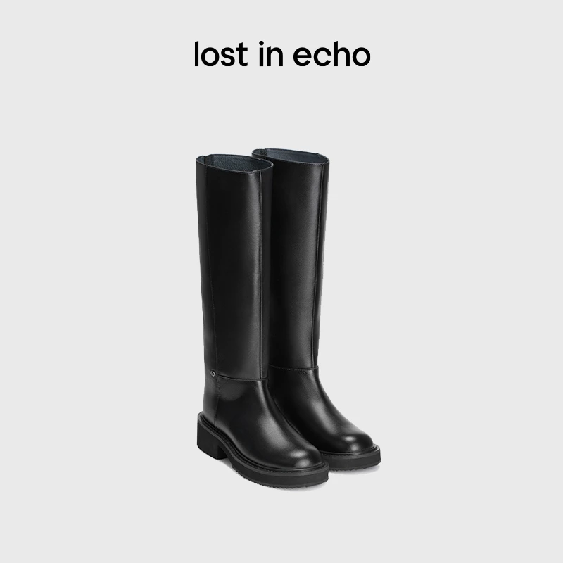 【瑞妮精选】lostinecho显瘦圆头牛皮真皮厚底高筒靴子时尚百搭