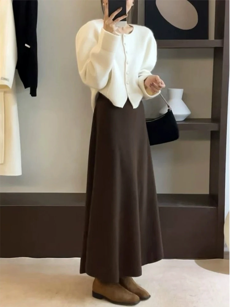 软糯羊毛针织半身裙女秋冬季中长款a字加厚裙子显瘦伞裙直筒长裙