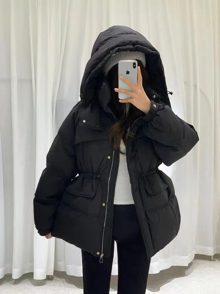 【羊羊专属】红人上新 羽绒服女韩版连帽收腰中长款白鸭绒外套