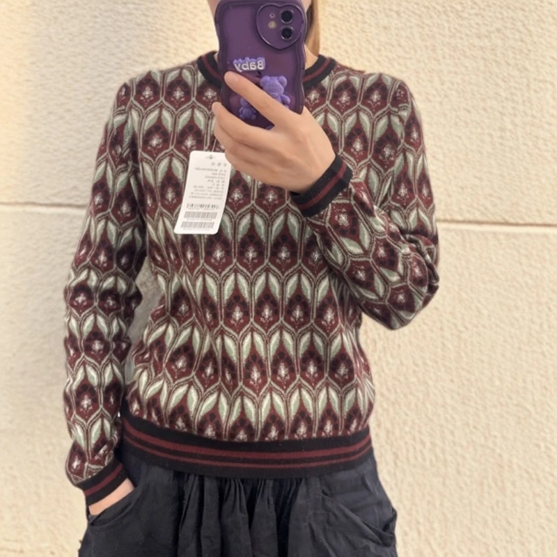 2024秋冬新款女士针织衫圆领套头衫欧美风羊绒衫