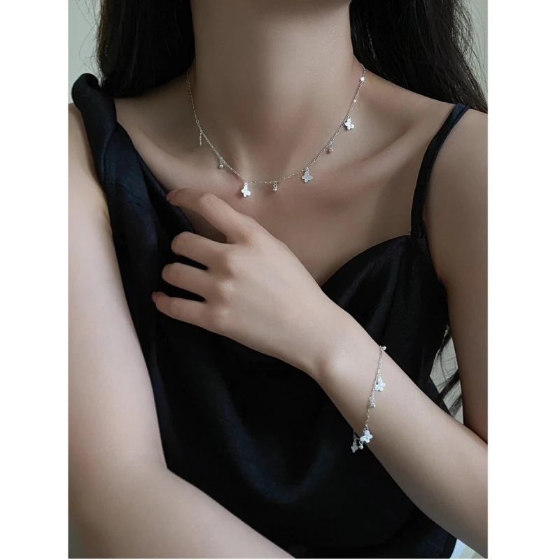 链子925银 超仙气流苏蝴蝶饰品项链手链ins潮流高级感女小众套装