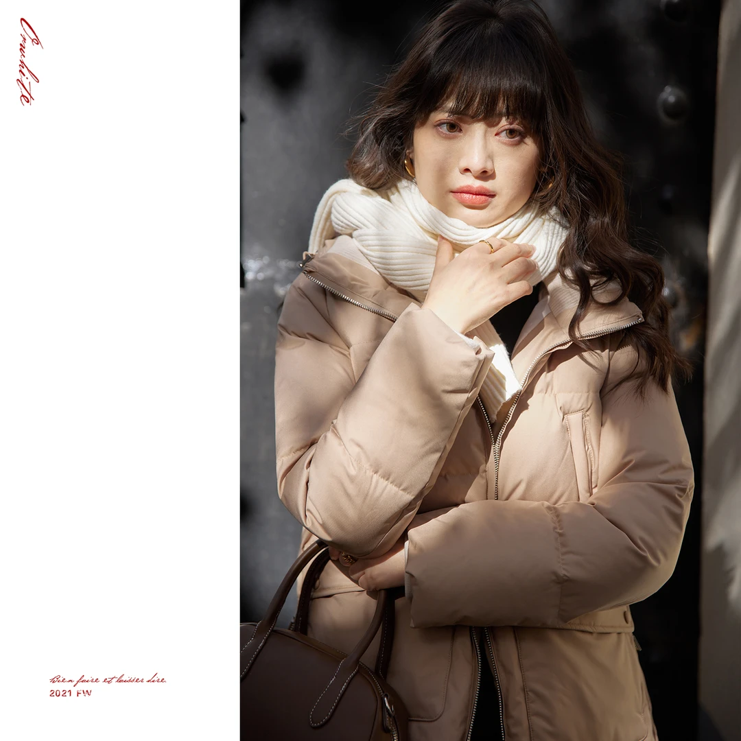 针织拼接高端90白鹅绒短款羽绒服新款女小个子加厚外套