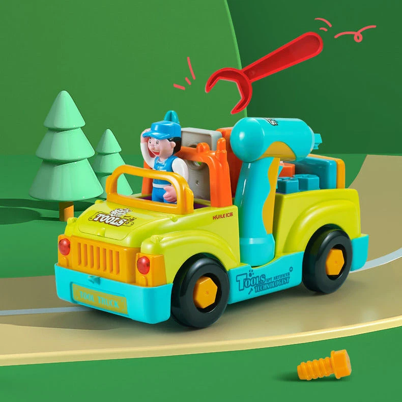 汇乐789电动拆装儿童玩具车拧螺丝钉工具工程车男孩益智拼装玩具