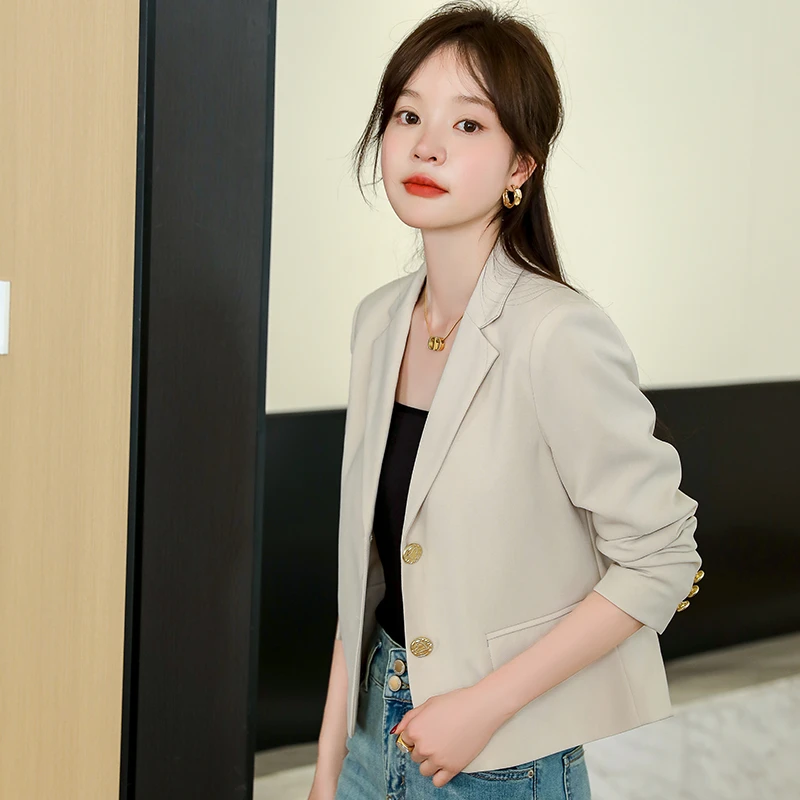 小个子短款米白色西装外套女2025秋季新款气质休闲时尚西服上衣