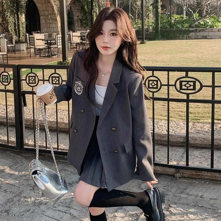 学院风西装jk制服套装2024春秋新款小个子chic甜辣裙百褶裙两件套