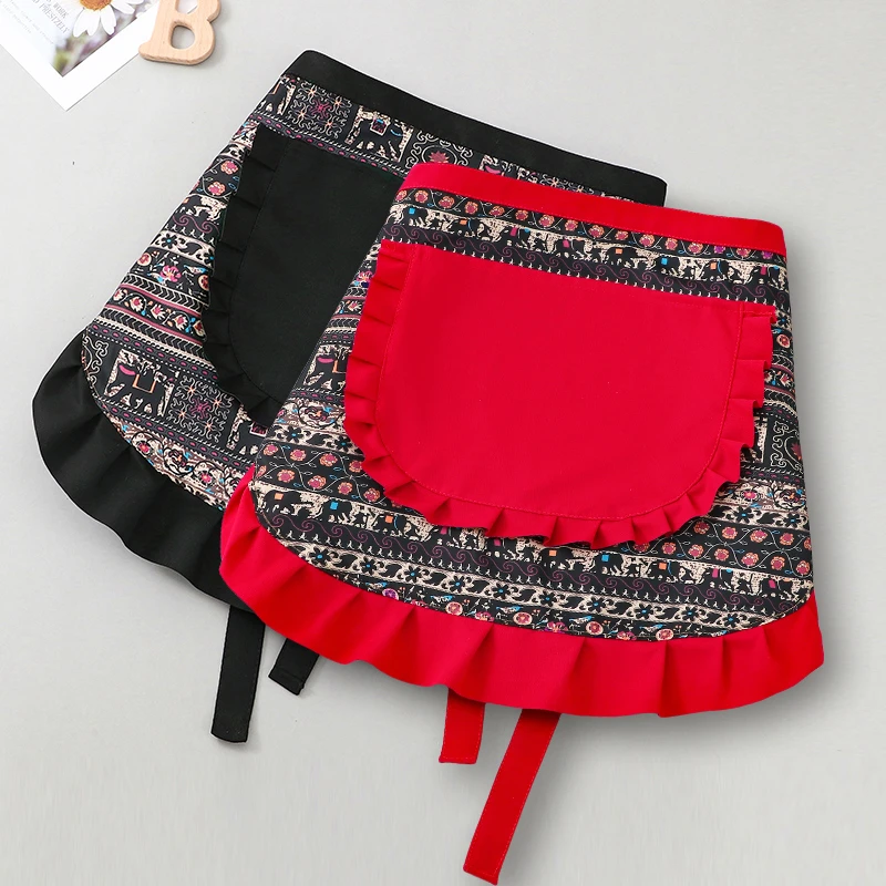 网红复古民族风围裙半身工作做饭女2025新款纯棉中式日式防油厨房