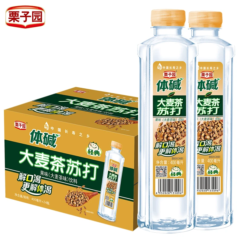 能量大麦茶苏打水整箱无糖无汽弱碱性苏打水400ML*24瓶厂家批发
