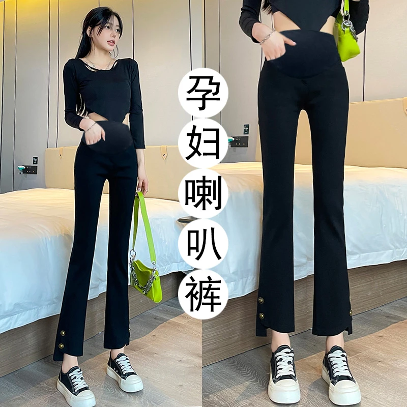 2023孕妇裤春秋季新款外穿喇叭裤黑色显瘦潮妈百搭休闲九分长裤子