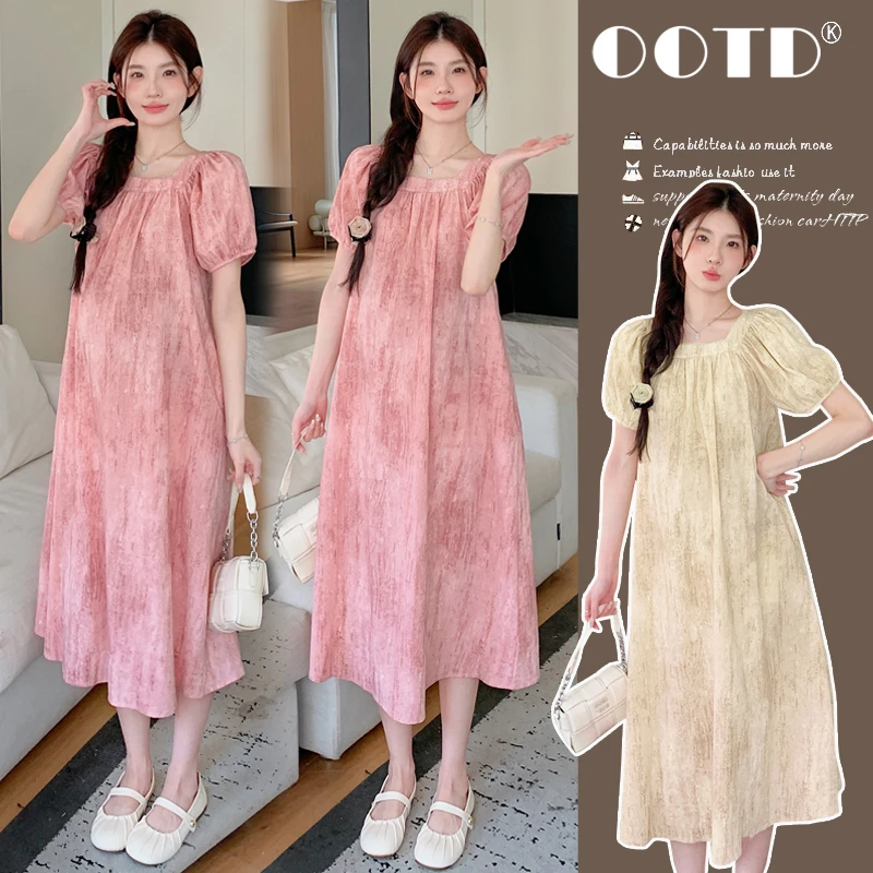 孕妇连衣裙2024夏新品网红时尚扎染渐变气质高级感显瘦宽松连衣裙