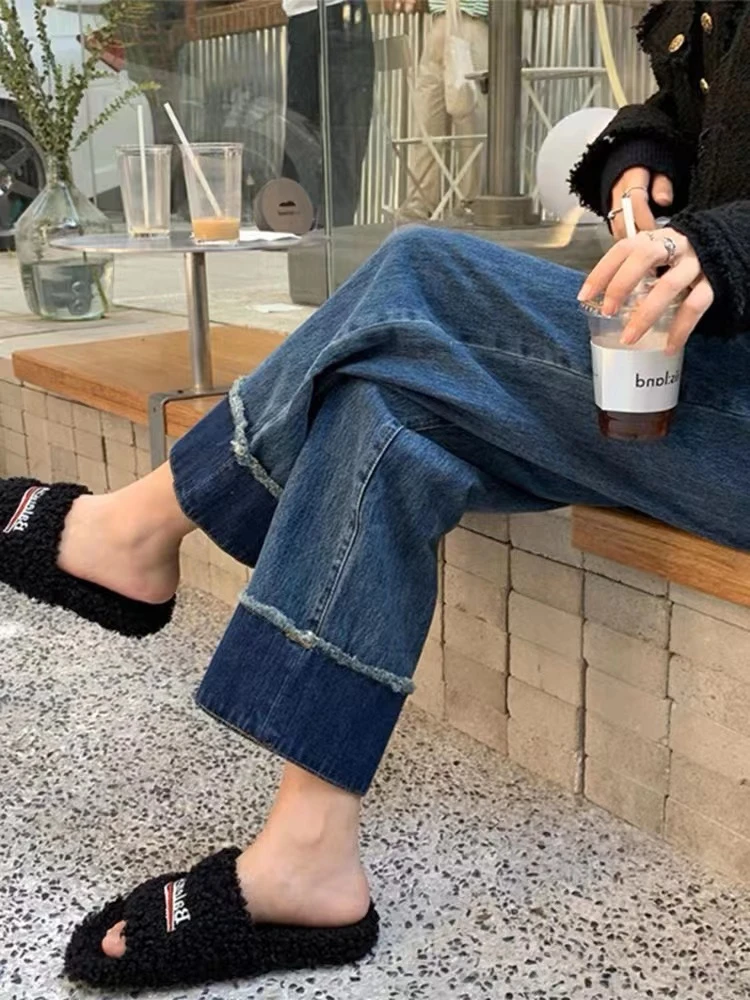 复古拼接孕妇裤外穿牛仔阔腿裤春秋新款直筒裤时尚小个子九分裤女