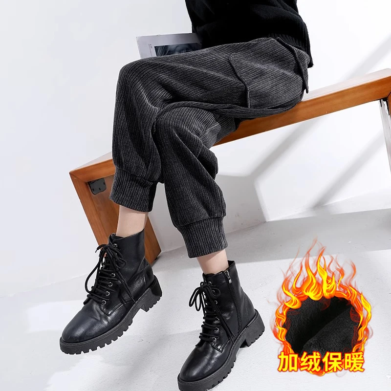2023秋冬孕妇裤灯芯绒工装裤加绒加厚宽松显瘦哈伦萝卜托腹裤子