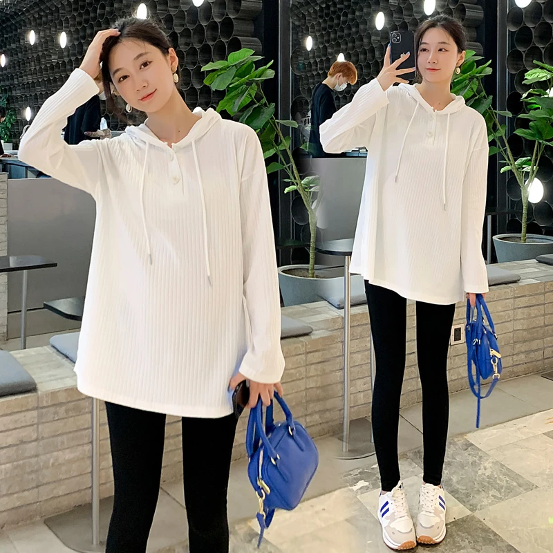 2023秋冬季新款孕妇装连帽宽松显瘦简约长袖卫衣女外穿遮肚子孕妈