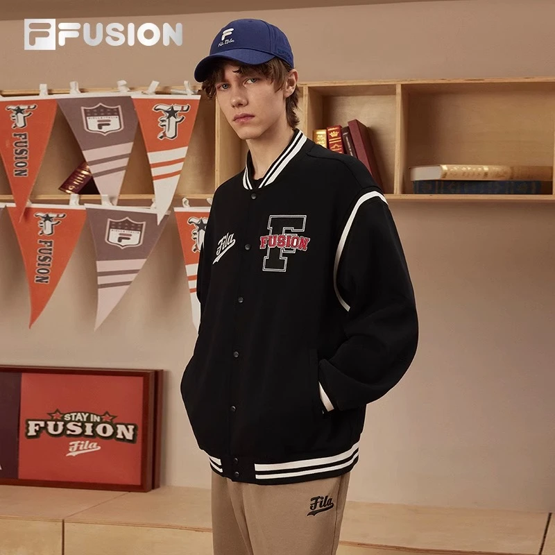 FILA FUSION斐乐ins针织外套男潮时尚宽松美式棒球服T11M412702F