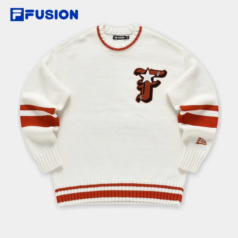 FILA FUSION情侣款编织衫2024春季新款撞色套头毛衣T11U412401