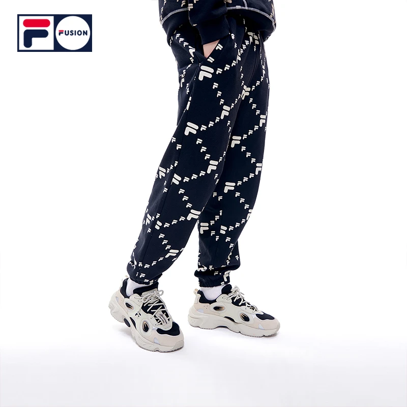 FILA FUSION斐乐情侣时尚同款欧阳娜娜老花针织长裤T11W216604