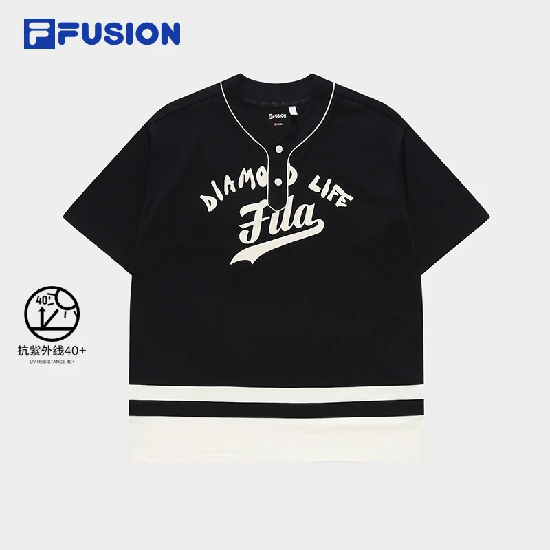 FILA FUSION潮牌男子针织短袖夏季百搭宽松休闲百搭T恤T11M332101