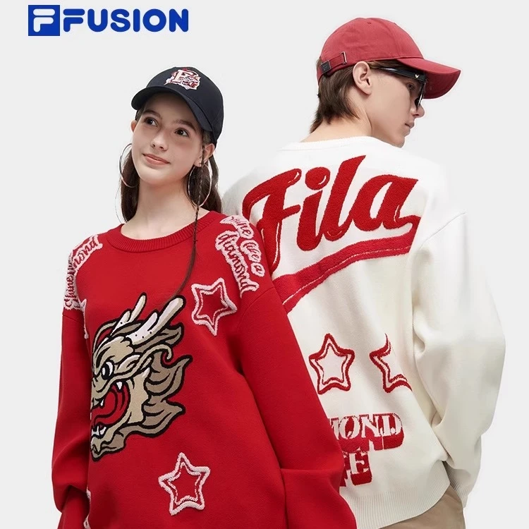 FILA FUSION情侣款编织衫 2024龙年新年款休闲套头毛衣T11U412402