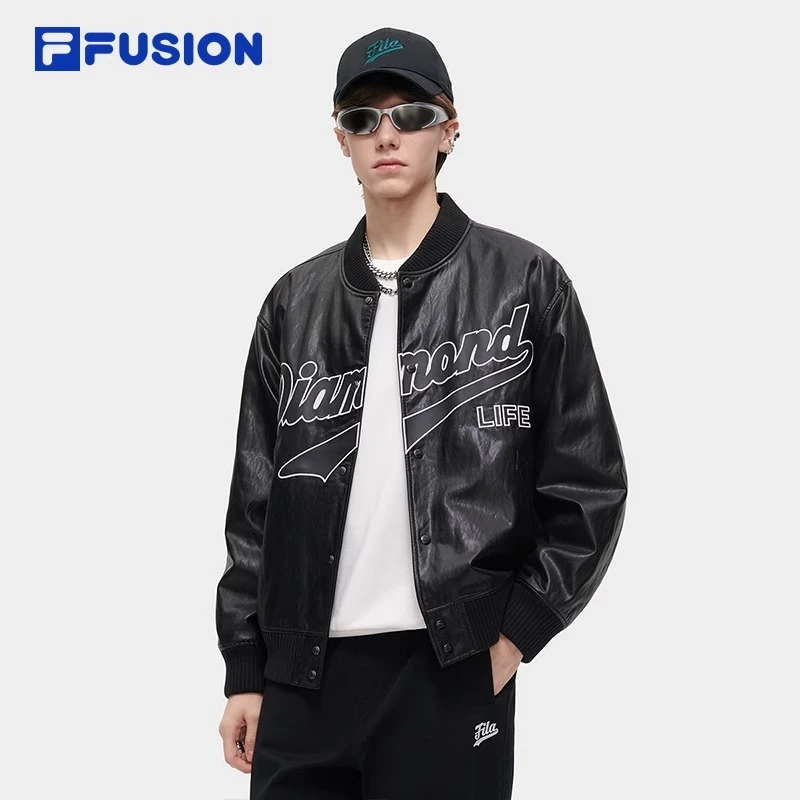 FILA FUSION斐乐男子2024春新 时尚休闲宽松皮衣棒球服T11M412905