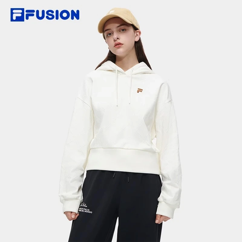 FILA FUSION斐乐女针织连帽上衣 冬季潮流纯棉短款卫衣T11W345208