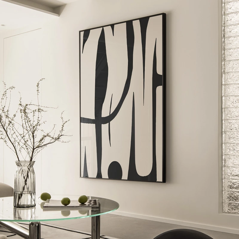 现代简约艺术装饰画黑白高级感沙发背景墙大平面落地玄关抽象壁画
