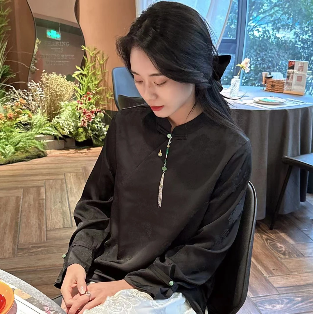 013春夏国风上衣新中式如意吊坠衬衫气质长袖复古女休闲宽松衬衣