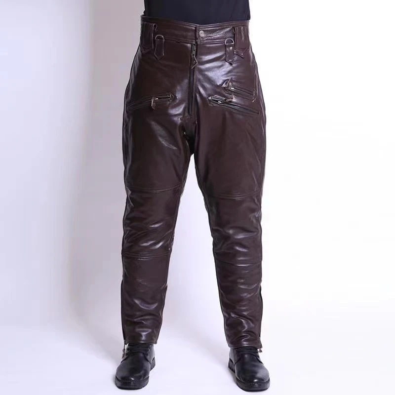 凯豪硕齐头层牛皮大棉裤真皮保暖冬季保暖结实耐用男式内胆皮裤