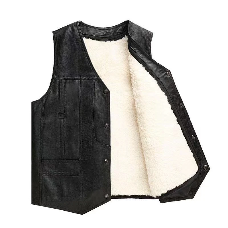 凯豪硕齐牛皮内胆马甲真皮男秋冬季加厚保暖坎肩爸爸装