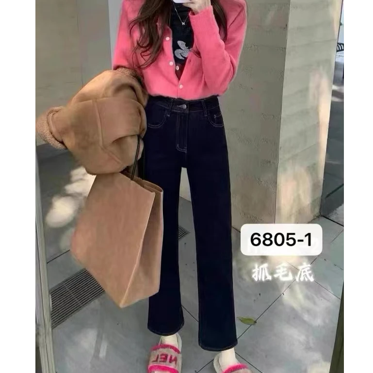 大表姐家直筒牛仔裤加绒显瘦时尚复古百搭爱心女款