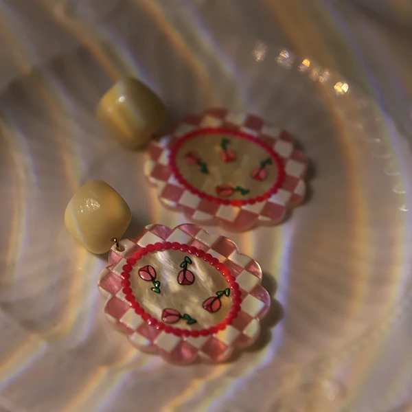 非金属亚克力耳饰 【意式奶油】法式复古粉红郁金香耳环设计感耳饰