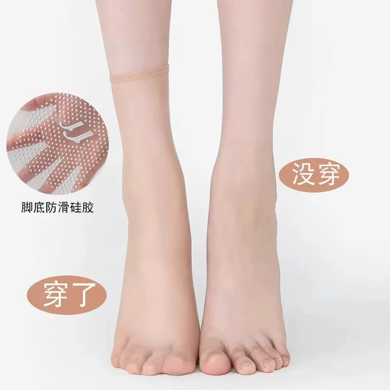 夏季薄款丝袜短袜女网红水晶袜硅胶防滑夏天透明无痕中筒隐形袜子