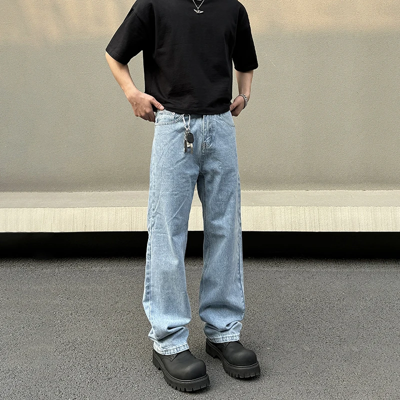 BLAEXIT美式高街水洗蓝牛仔裤直筒宽松微喇复古cleanfit裤子男款