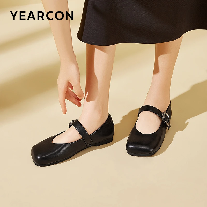 意尔康女鞋2024秋季新款真皮低跟软底百搭配裙子芭蕾风玛丽珍鞋子