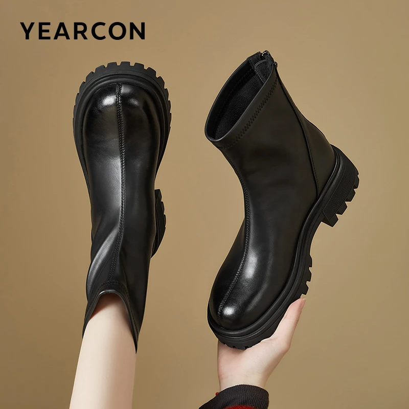 【高定款】意尔康2025新款秋冬百搭时尚瘦瘦靴厚底英伦风靴子女短靴