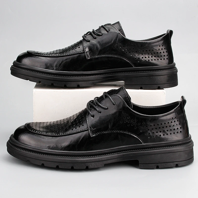 2025夏季新款商务皮鞋休闲男皮鞋男士透气真皮潮流正装软底百搭鞋