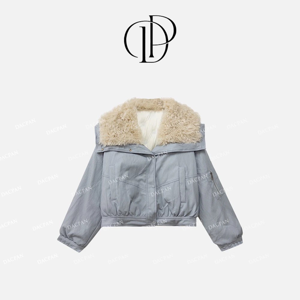 DACPAN-“寒夜冰湖”大方领短款羽绒皮外套 2024/盼•PP 3318