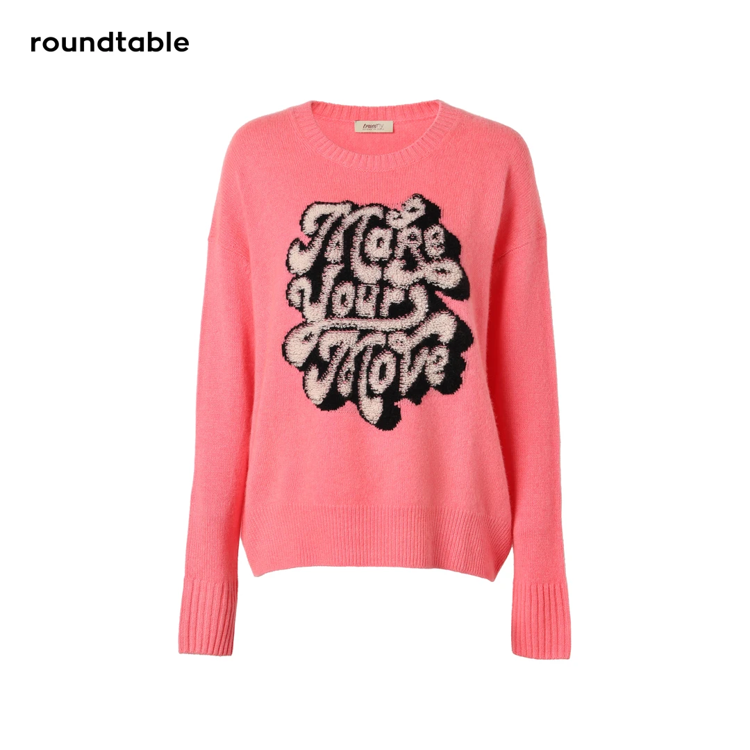 秋冬童趣圆领轻奢时尚百搭宽松套头印花长袖针织衫 WEW7105513